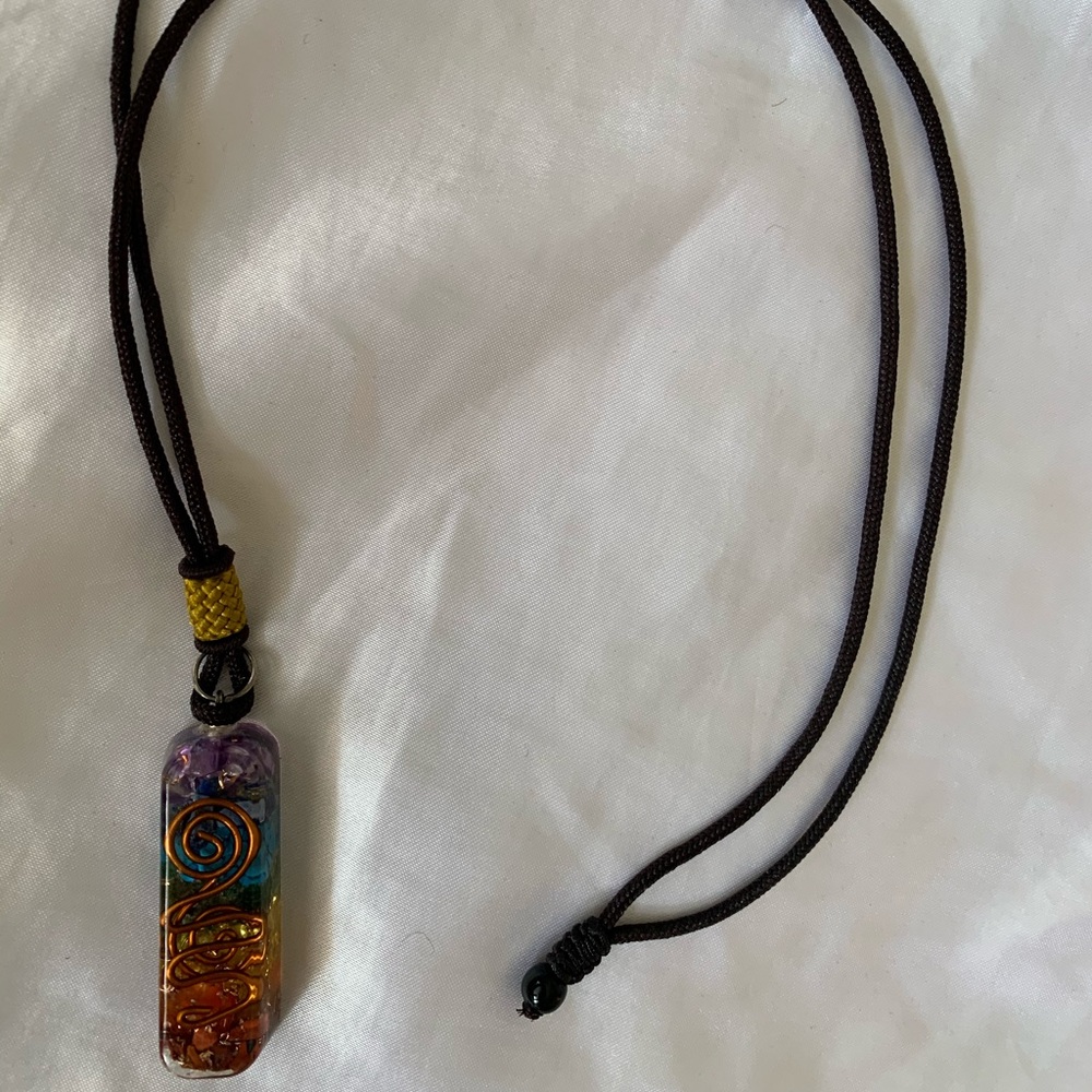7 chakra necklace on black rope